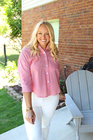 Pinstripe Contrast Top - Red