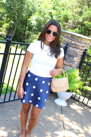 Mini Skirt - Navy Polkadot