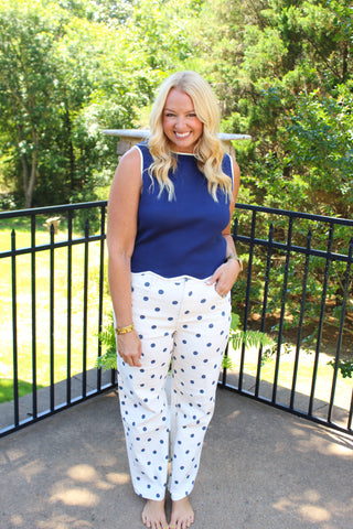 Polka Dot Barrel Pants - Cream/Blue Dot