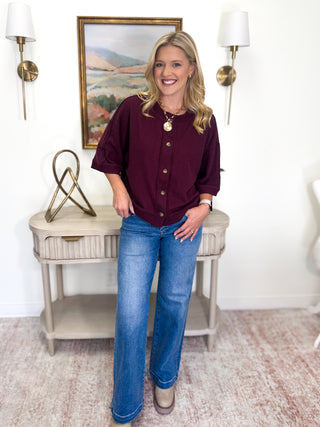 Lillian Button Up Top - Dark Cherry