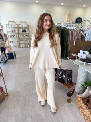Viscose Sweater Pant Set - Light Beige