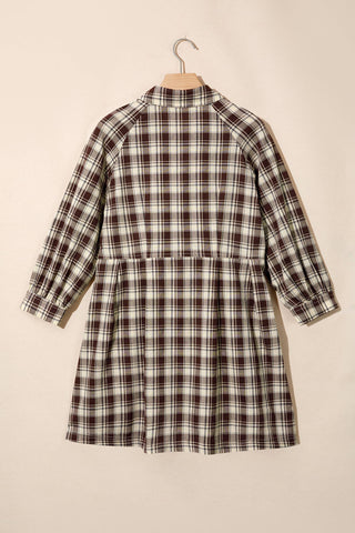 LAS - Plaid Button Down Casual Shift Mini Dress