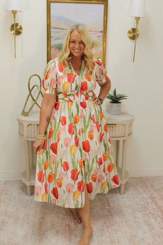 Tulip Midi Dress - Cream