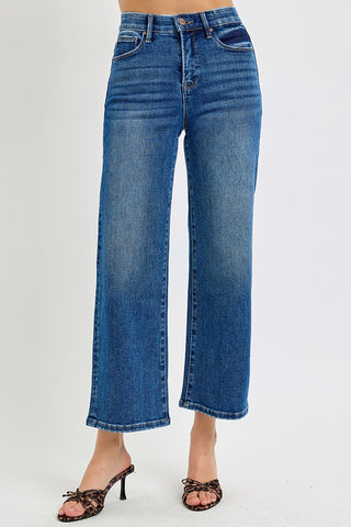 Risen High Rise Crop Jeans - Dark Denim