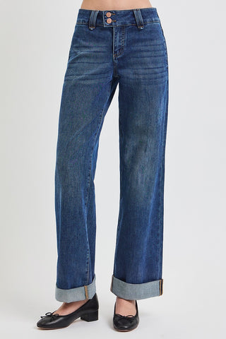 Risen Low Rise Wide Leg Jeans - Dark Denim