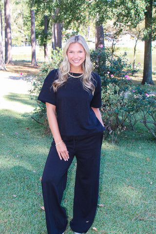 Zenana Slub Short Sleeve Set - Black