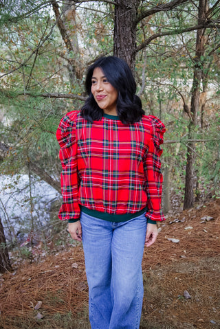Plaid Puff Sleeve Top