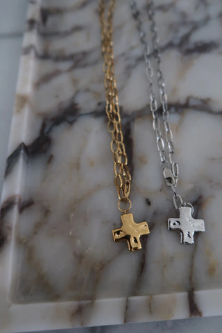 Paperclip Cross Necklace - Silver