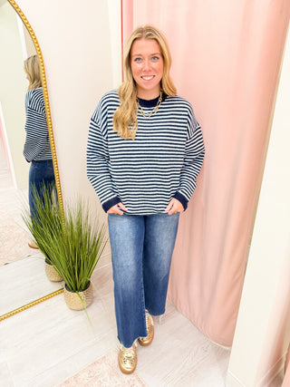Eleanor Stripe Sweater - Navy/Light Blue