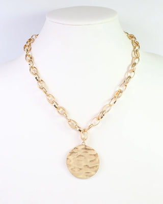 Franklin Hammered Round Pendant Necklace - Worn Gold