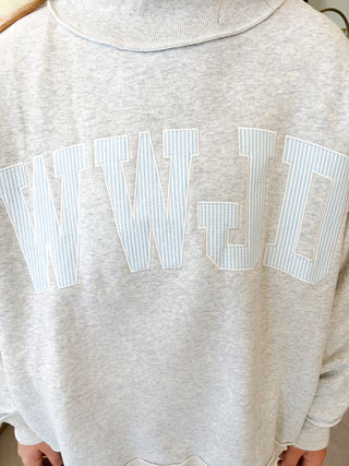 Mock Neck "WWJD" - Heather Grey Stripe Pink and Blue
