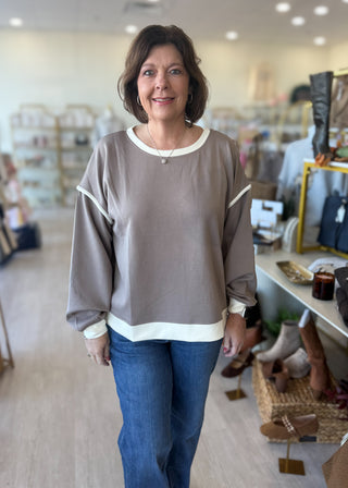 Plus Scuba Contrast Trim Sweatshirt - Cocoa