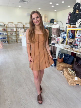Aubrey Strapless Suede Dress - Camel