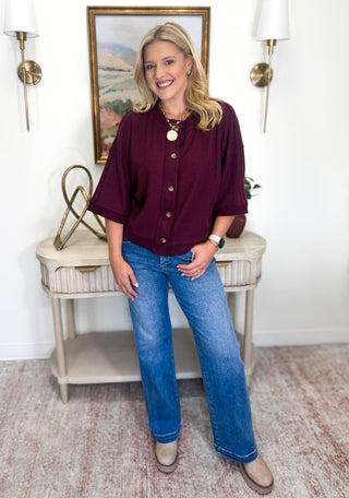 Lillian Button Up Top - Dark Cherry