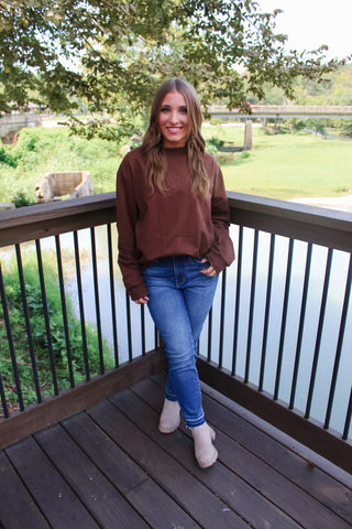 Maddy Mock Neck Sweatshirt - Chocolate