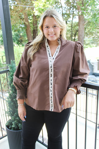 Sasha Ruffle Mock Neck Top - Mocha