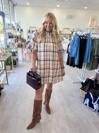 Stella Plaid Dress - Ecru