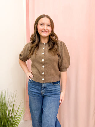 Minnie Button Up Sweater - Ash Brown