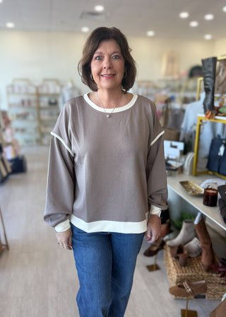 Plus Scuba Contrast Trim Sweatshirt - Cocoa