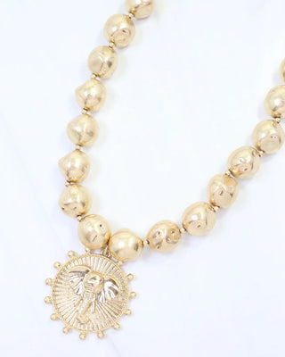 Carmen Beaded Necklace Elephant - Worn Gold