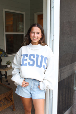 Jesus & God is Good Reversible Mock Neck - Ash Grey