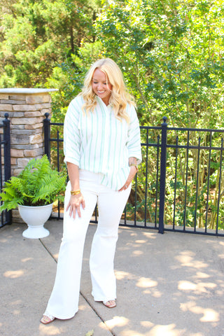 Laney Striped Button Down - Kelly Green