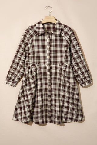 LAS - Plaid Button Down Casual Shift Mini Dress