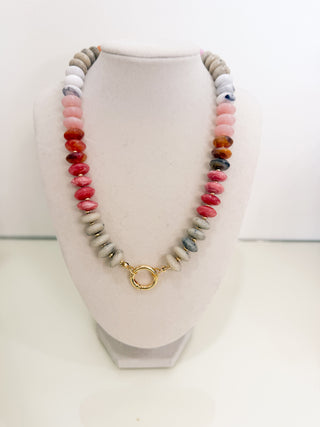Rendelle Shape Marble Stone Necklace - Beige/Multi