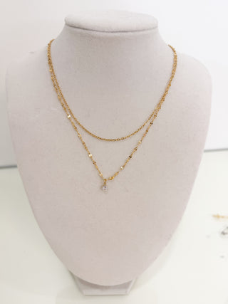 Cerise 18K Gold Non-Tarnish CZ Stone Stacked Necklace