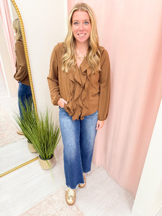 Logan Ruffled Top - Brown