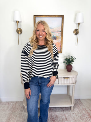 Leah Striped Top - Black