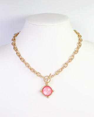 Rochester Faceted Link Necklace - Pink