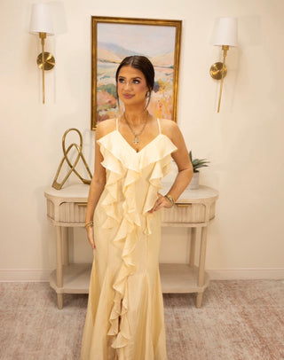 cream ruffle maxi dress Cream Ruffle Front Smock Maxi Dress