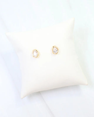 Mackenzie Tear Drop CZ Stud Earring - Worn Gold