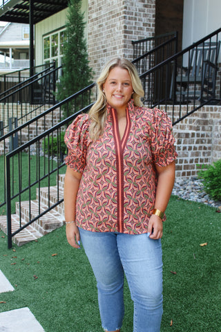 Parker Puff Sleeve Top - Terra Cotta