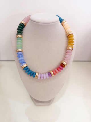 Marble Rondelle Bead Necklace - Light Multi