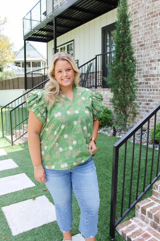 Poppy Floral Top - Olive