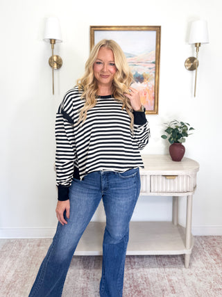 Leah Striped Top - Black