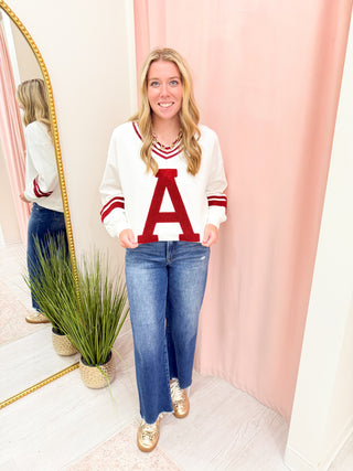 Striped A Sweatshirt - White Red Combo