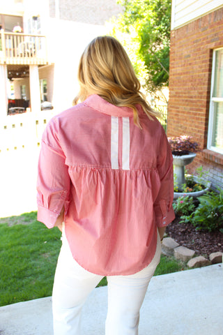 Pinstripe Contrast Top - Red