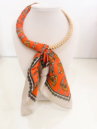 Silk Scarf Wrapped Collar Necklace - Dark Orange