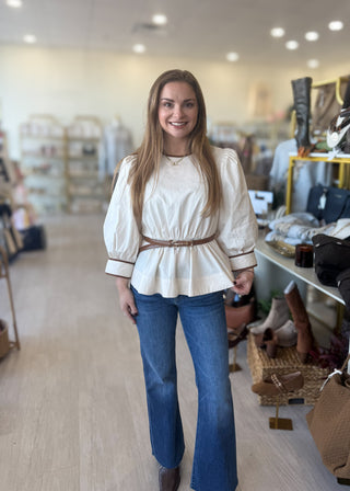 Emily Solid long sleeve top - Cream
