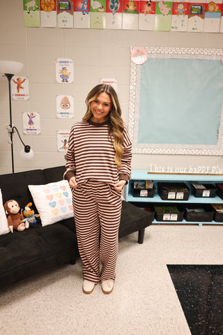 Maisy Striped Sweatshirt Set - Pink/Brown