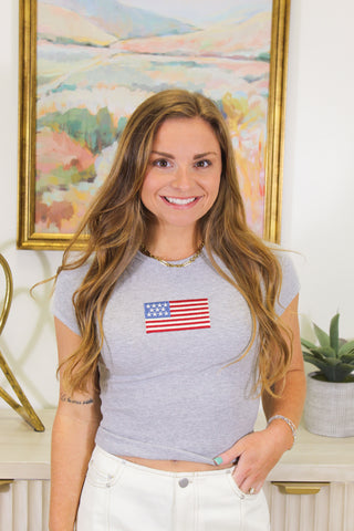 American Flag T-Shirt - Heather Grey