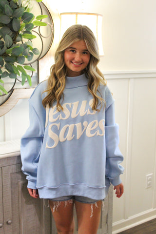 Jesus Saves Mock Neck - Baby Blue