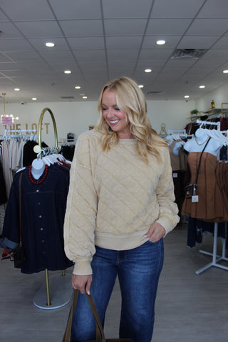 Quilted Round Neck Pullover - Dandelion