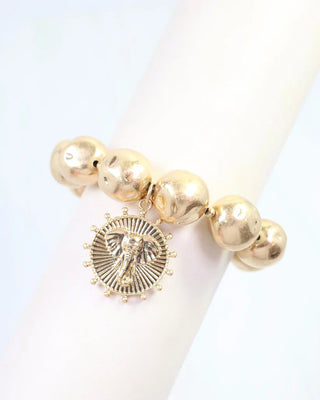 Carmen Coin Stretch Bracelet Elephant - Worn Gold