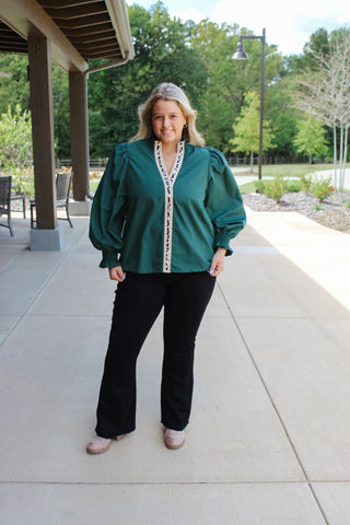 Sasha Ruffle Mock Neck Top - Green