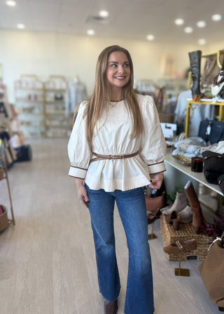Emily Solid long sleeve top - Cream
