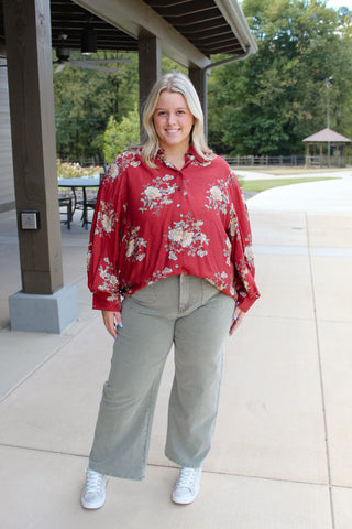 Cherise Floral Top - Brick